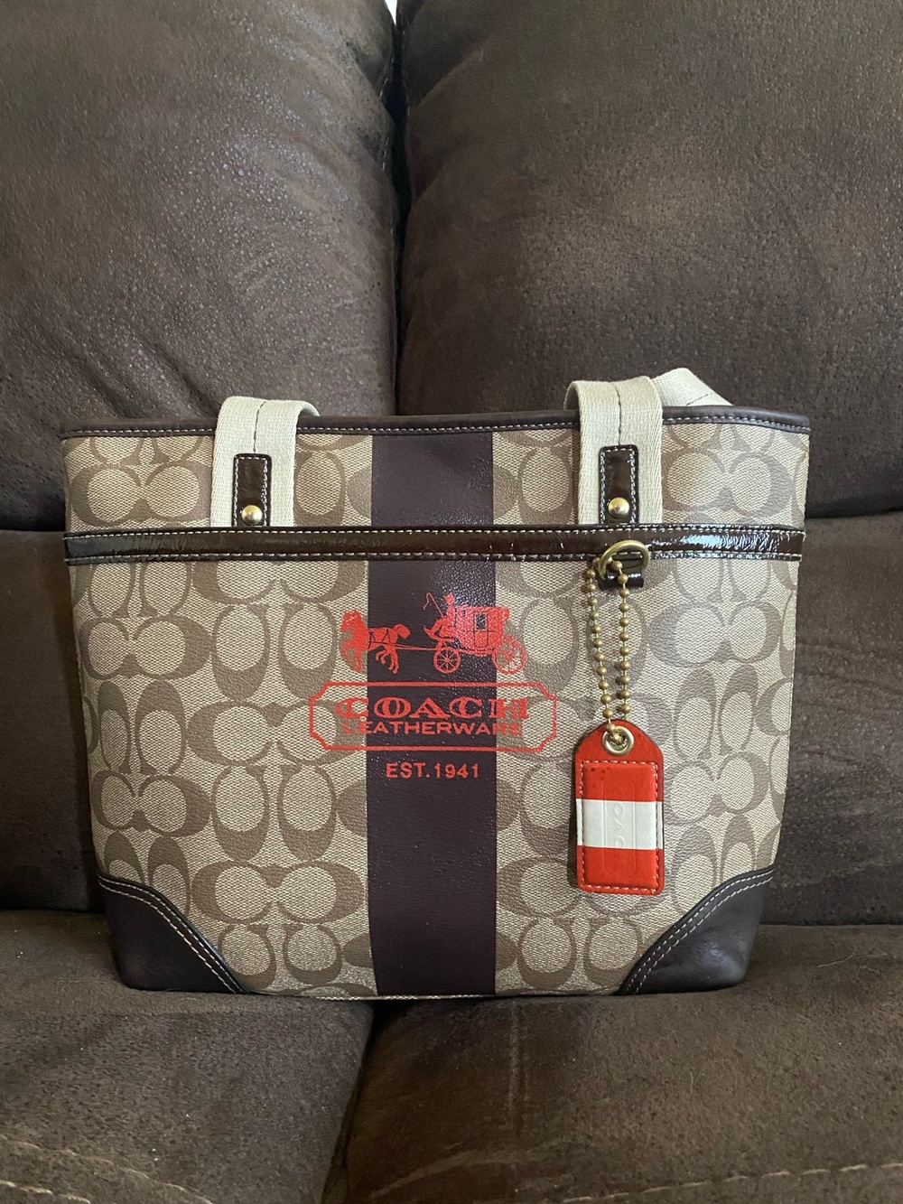 Coach Heritage Khaki Chestnut Coated Canvas Tote - Picture 2 of 14